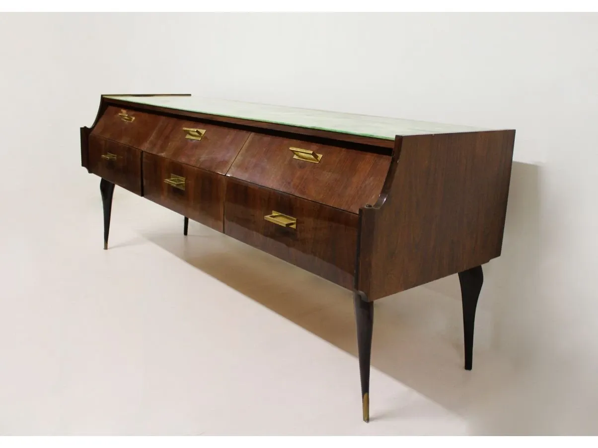 Credenza vintage in legno e marmo verde (anni '70), 1