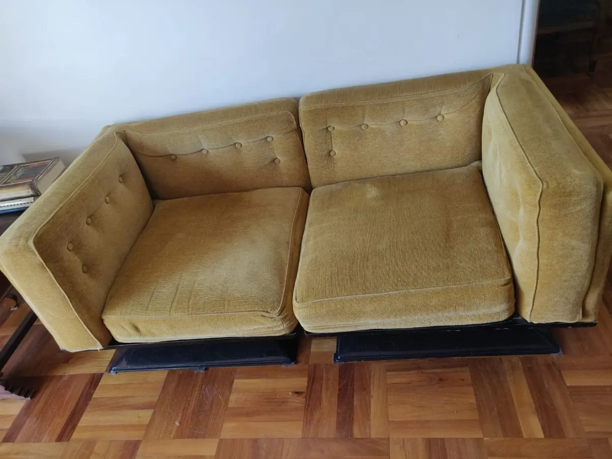 Set 2 poltrone vintage in velluto ocra (anni '70), MIM 4
