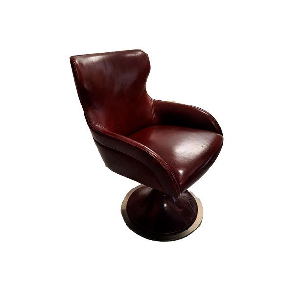 Armchair with swivel base in leather (bordeaux), Baxter image