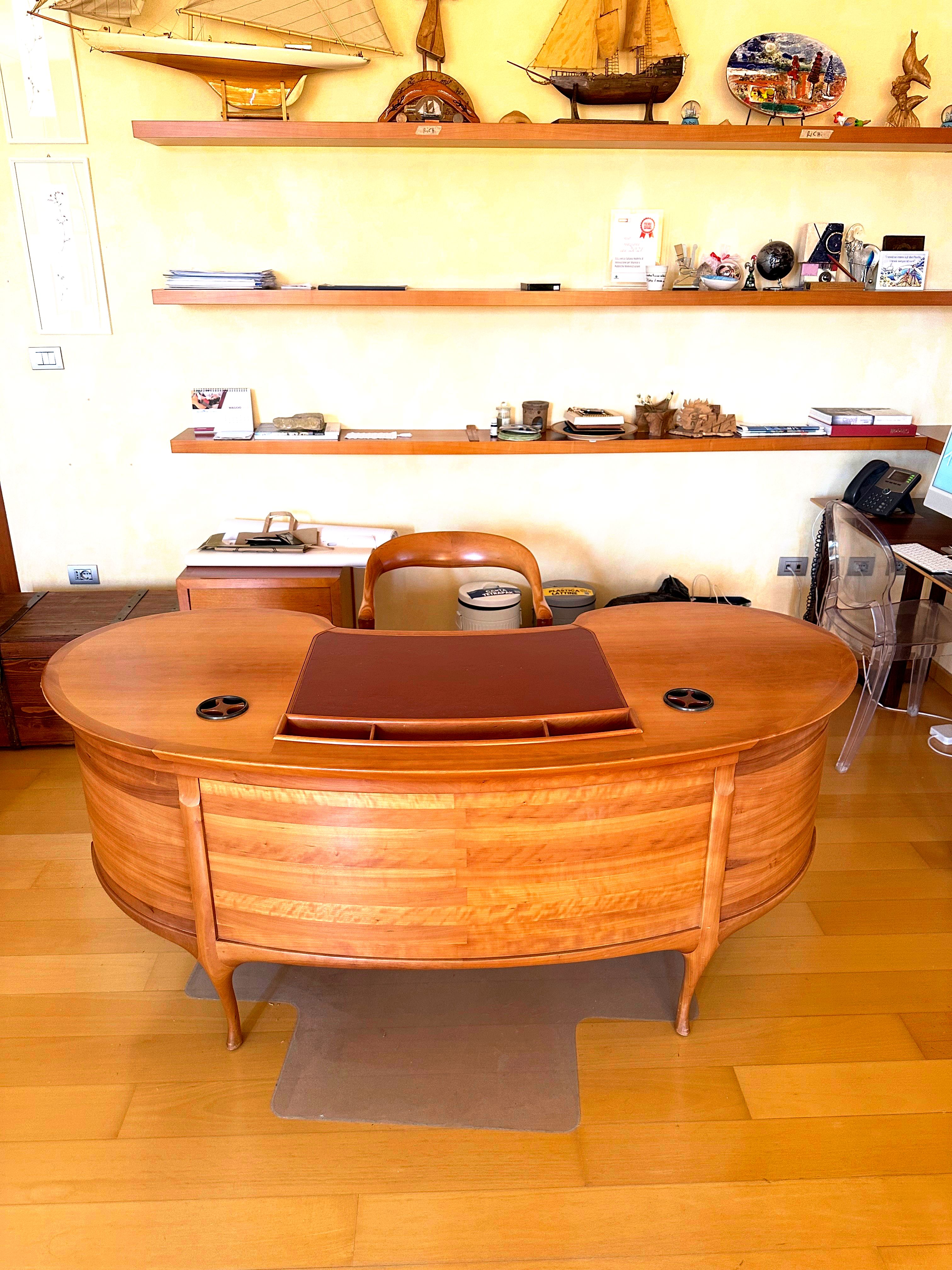 Bean desk and Marlowe chair set in walnut, Ceccotti Collezioni  Front