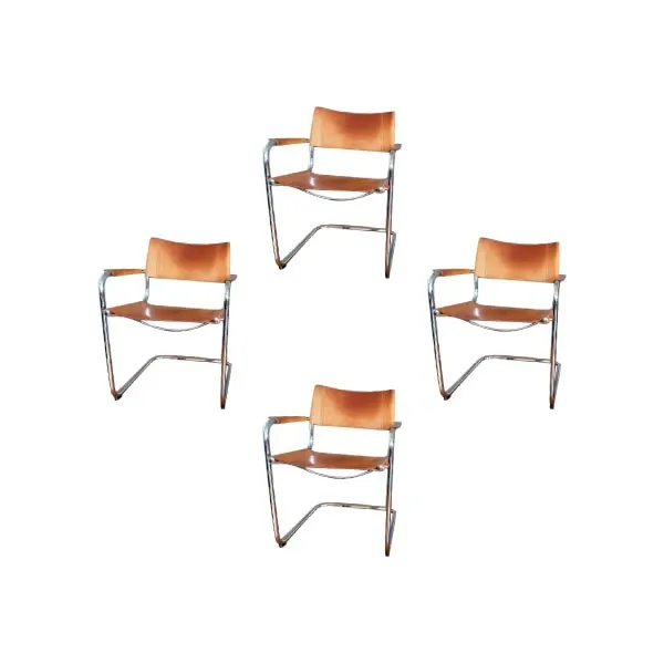 Set of 4 Mart Stam cantilever armchairs in leather (brown), Fasem 3