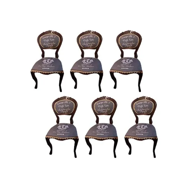 Set of 6 vintage chairs in carved solid wood image