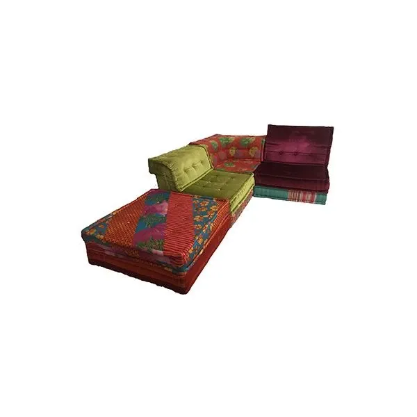 Mah Jong modular sofa in silk and velvet 