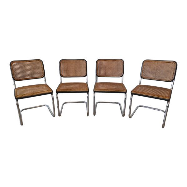 Set of 4 chairs with black wicker structure by Marcel Breuer, Thonet image
