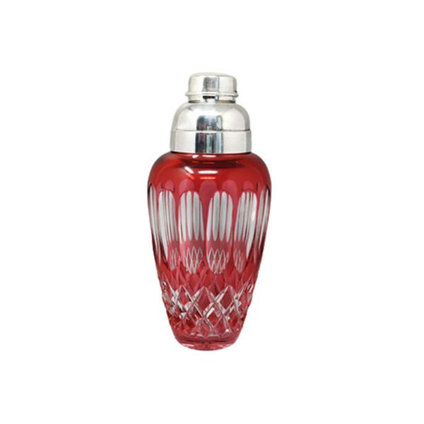 Red Bohemian cut crystal glass cocktail shaker from the 1960s, image