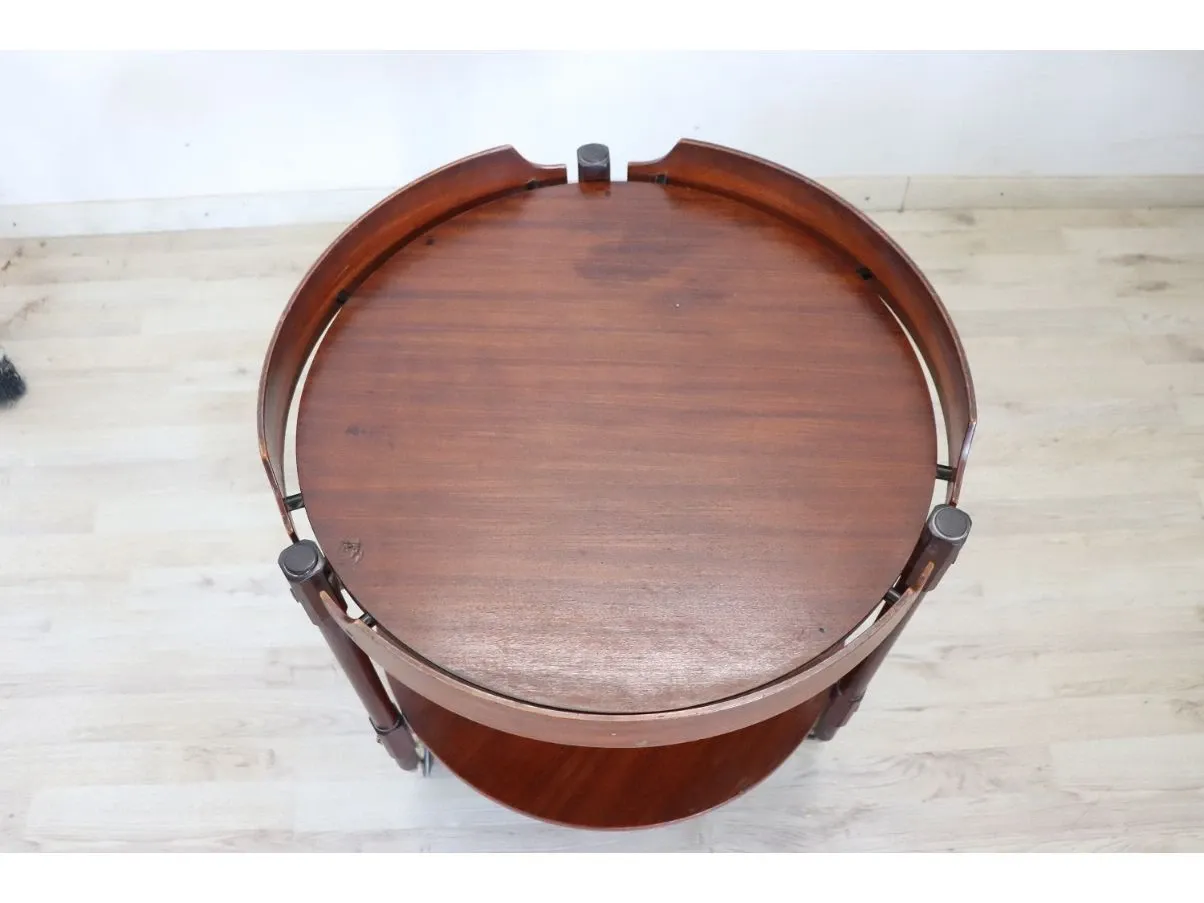 Round vintage teak bar cart (1950s) 4