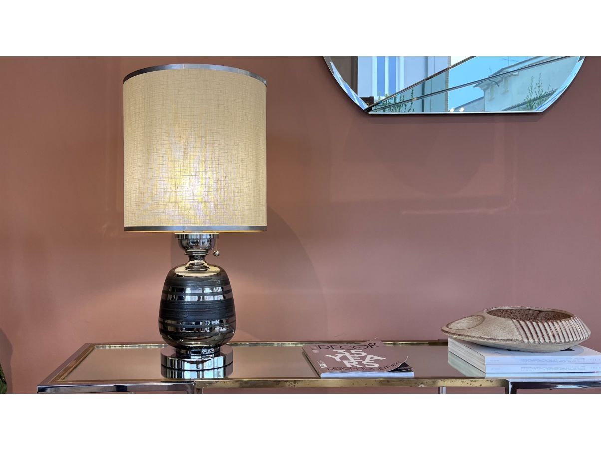 Lampada da tavolo in ceramica e metallo (anni '70) Front