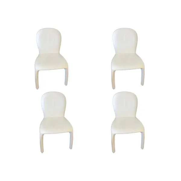 Set of 4 chairs in white leather, Poltrona Frau 