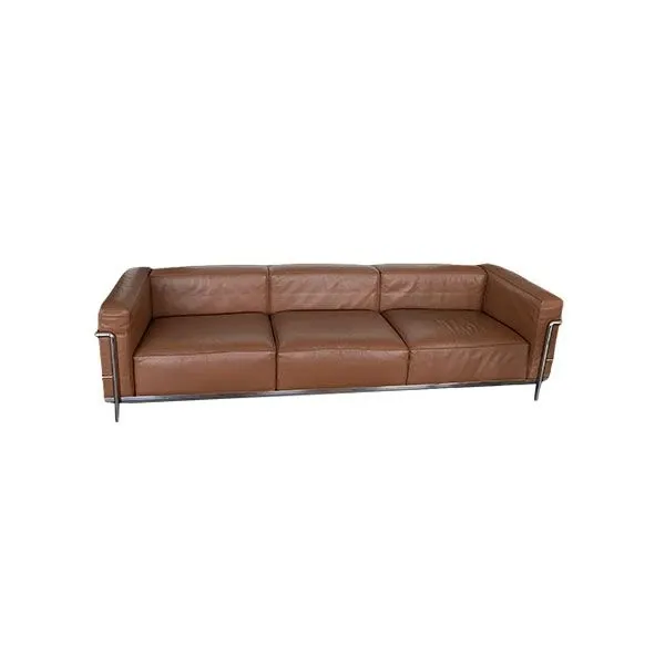 LC3 3-seater sofa in leather and steel (brown) 1