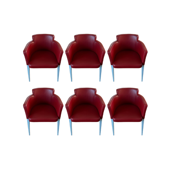 Set of 6 Ariane armchairs upholstered in red leather by Hannes Wettstein, Cassina image