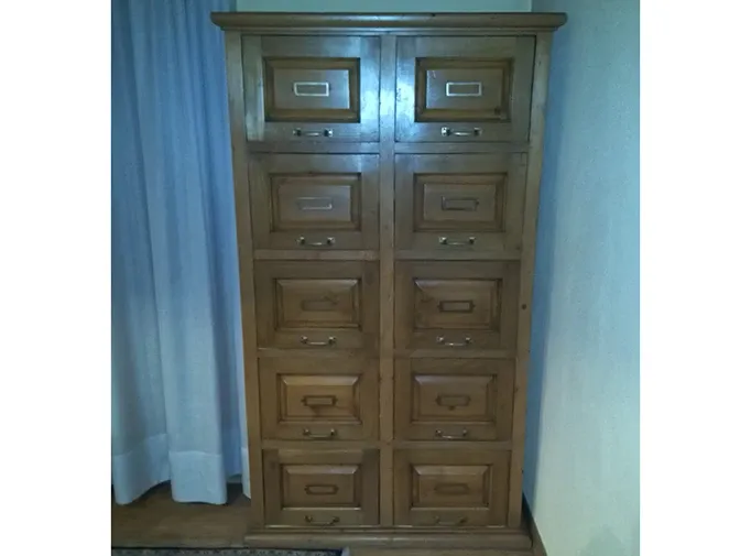 Schedario in rovere con 10 cassetti vintage (anni'40), image