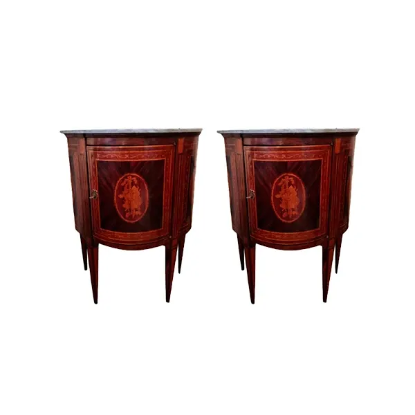 Set 2 comodini in legno lastronato e intarsiato ('800) 4