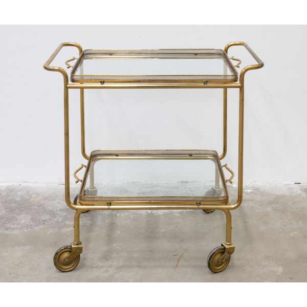 Carrello portavivande vintage in ottone e vetro, image