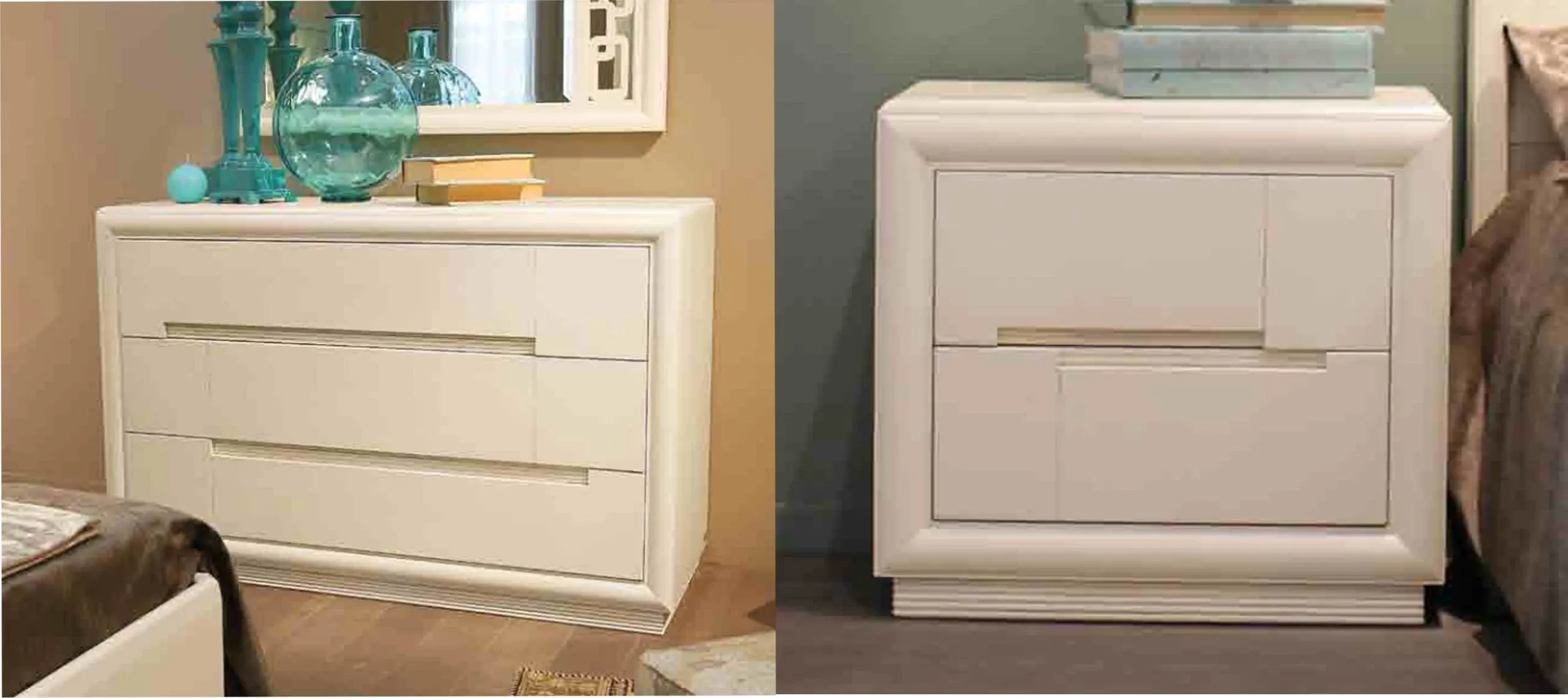 Set of chest of drawers and 2 bedside tables in white lacquered wood, Betamobili 2