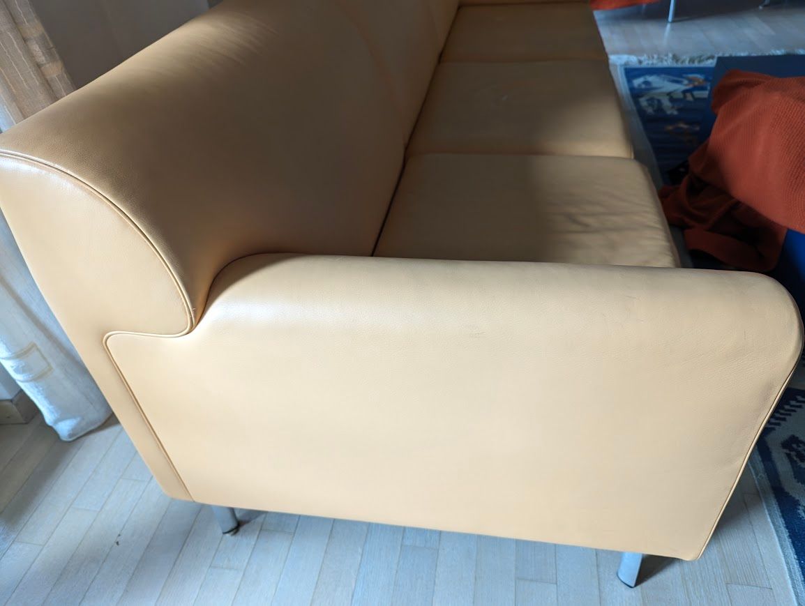 Eos 3-Seater Orange Leather Sofa by Luciano Pagani and Angelo Perversi Side