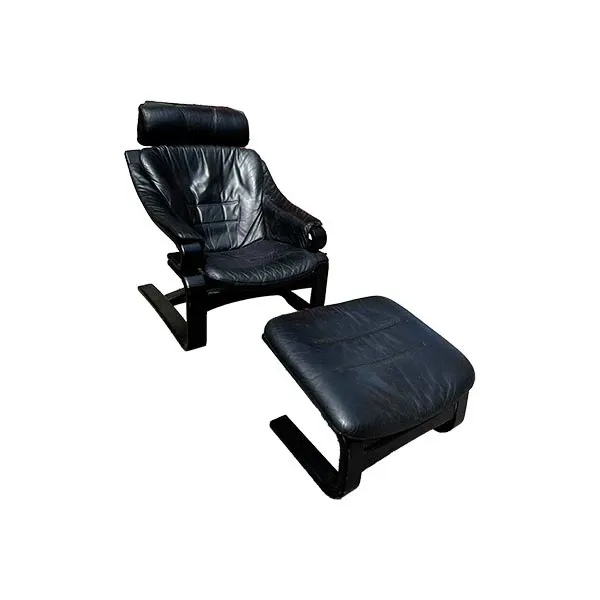 Apollo armchair and footrest set in leather (black) 2