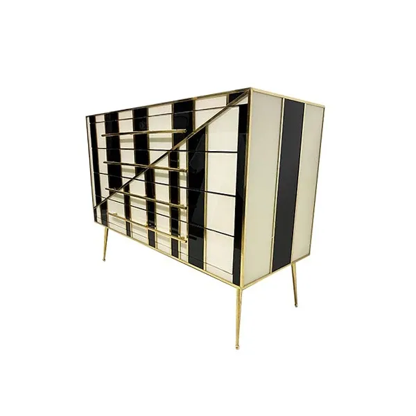 Vintage chest of drawers in brass and bicolor stained glass (1970s) image