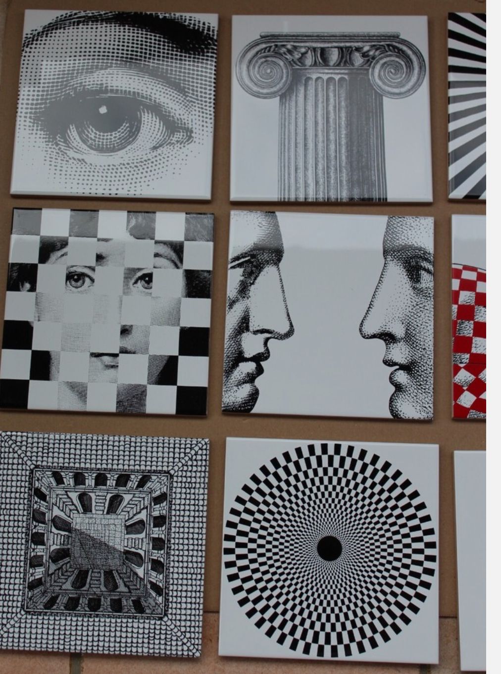 Set of 12 Piero Fornasetti Decorative Tiles Front