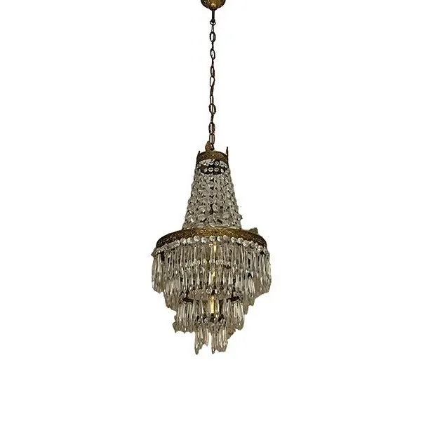 Vintage crystal and gilt metal chandelier (1940s), image