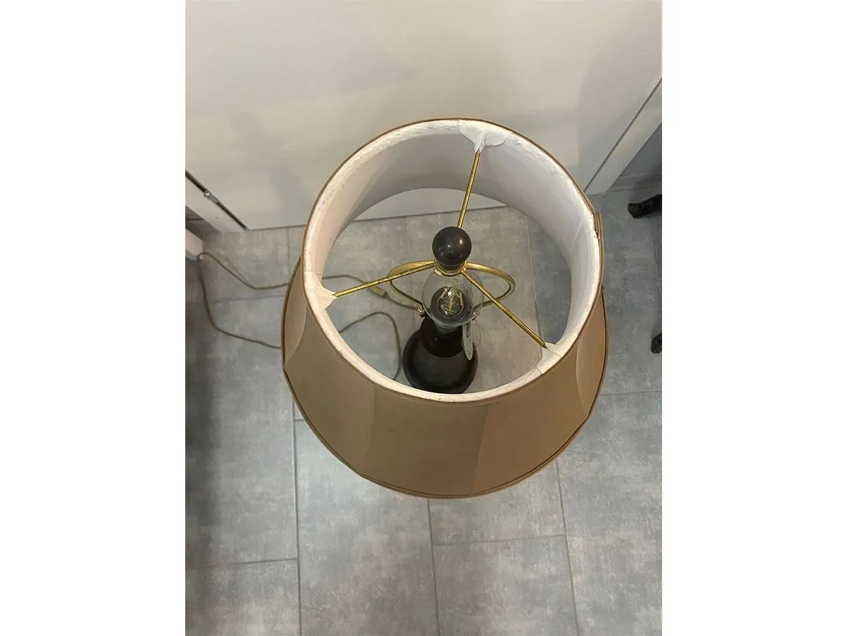 Vintage Tischlampe aus Kupfer und Leder 1