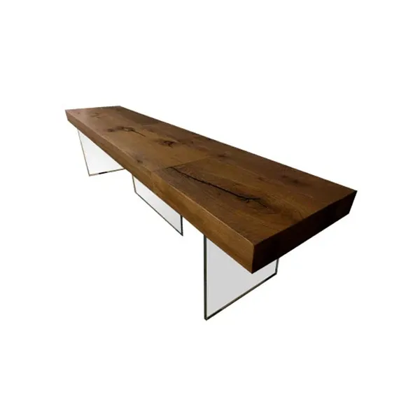 Air Wildwood bench in wood and transparent glass base, Lago image