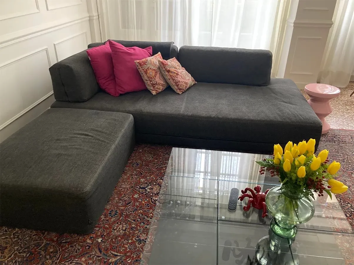 Set divano 4 posti panca e pouf in cotone (grigio), Ditre Italia 2