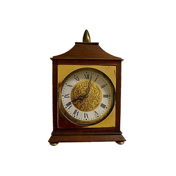 Vintage brown wooden table clock, image