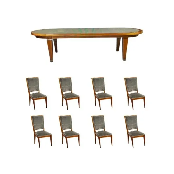 Set tavolo vintage in rovere e 8 sedie in velluto, image