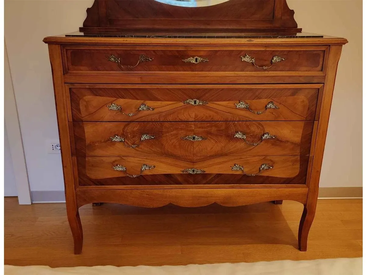 Comò vintage con specchiera e cassetti in legno (anni '20) 5