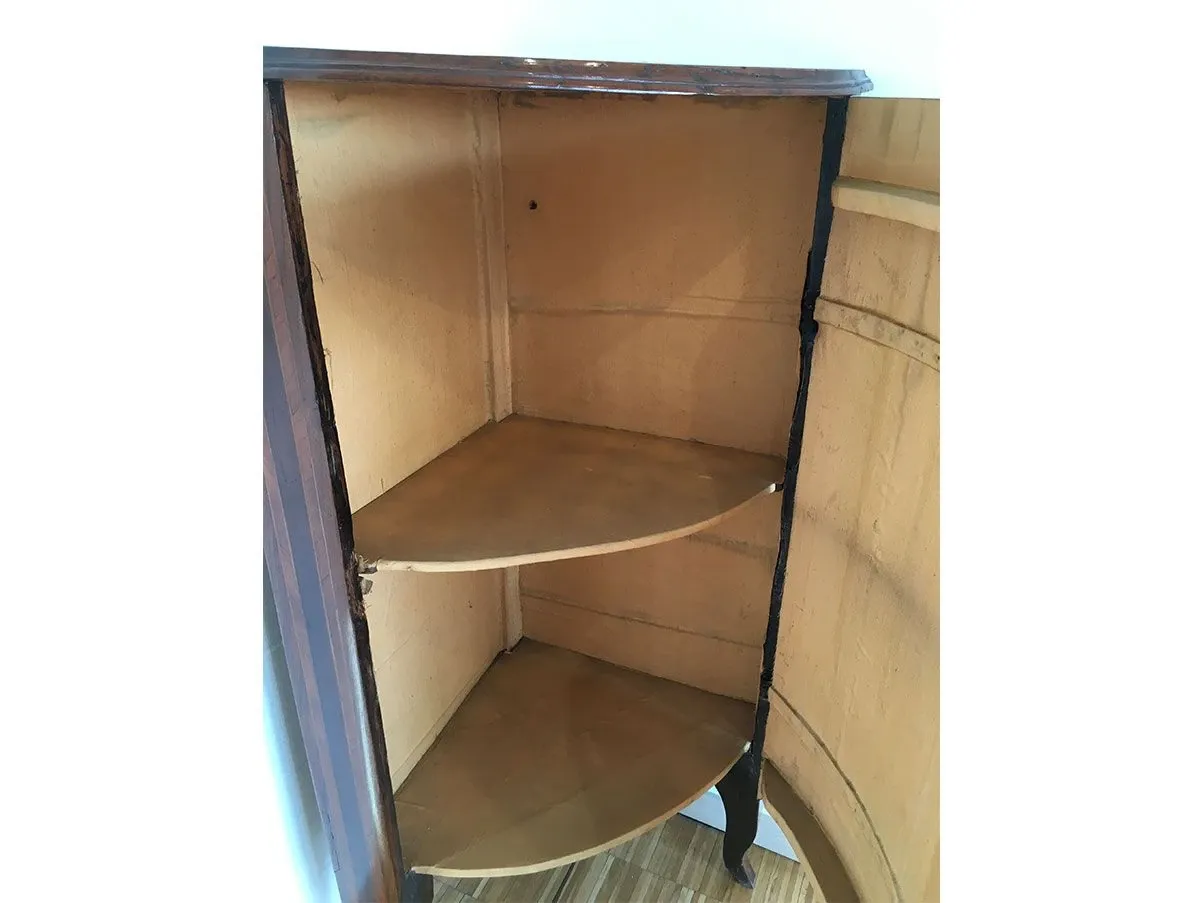 Madia vintage angolare in legno noce con anta intarsiata 2