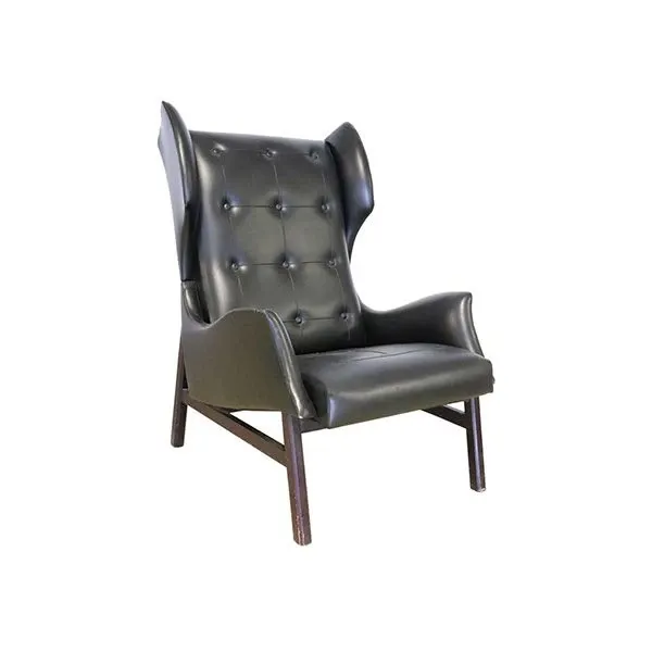 Vintage armchair in black eco leather (1940s), image