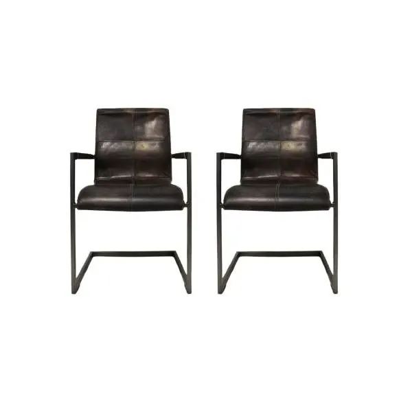 Set of 2 vintage chairs in leather and iron, image