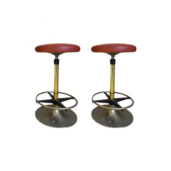 Set of 2 vintage Big Wine Bar leather stools (bordeaux), Busnelli image