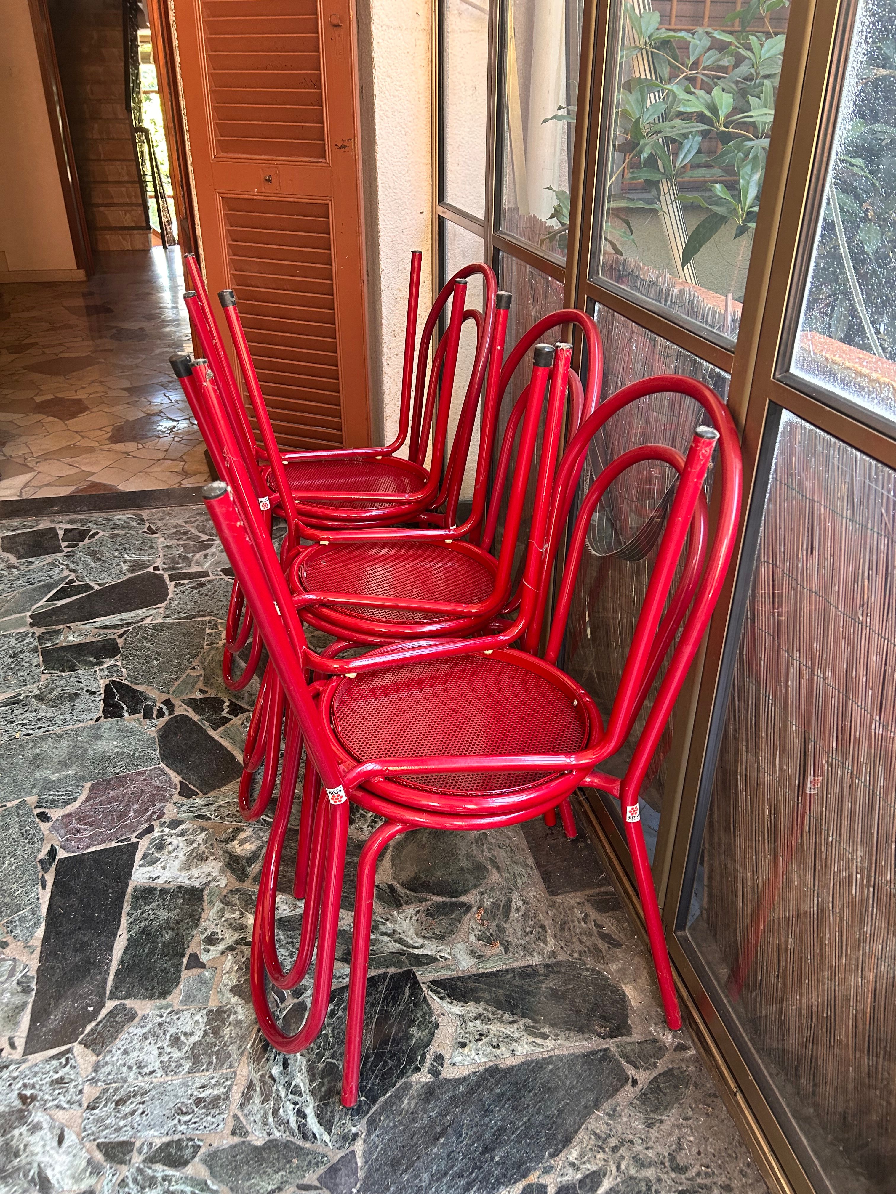 Set di 6 sedie in metallo rosse (anni '80/'90) Side