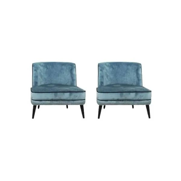 Set of 2 vintage blue velvet armchairs, image