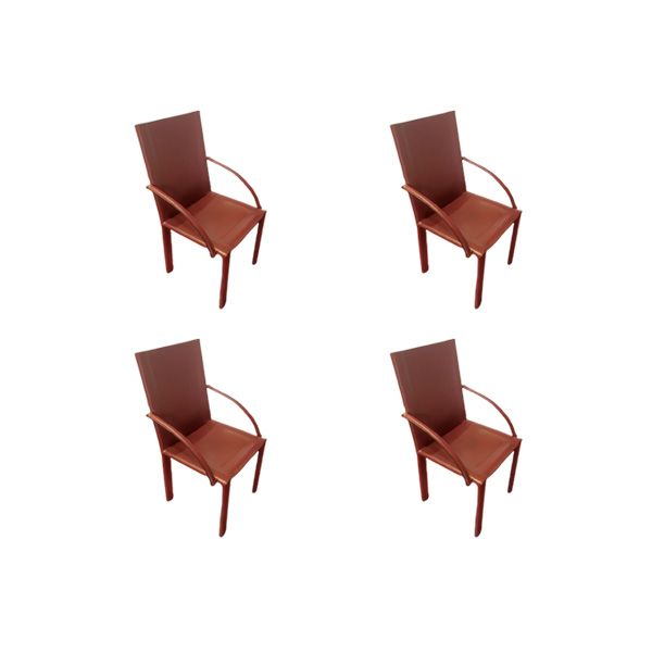 Set of 4 armchairs in red leather, Matteograssi image