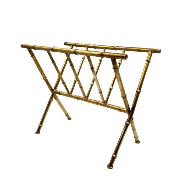 Hollywood regency bamboo-shaped brass magazine rack (1970s), Maison Bagues France image