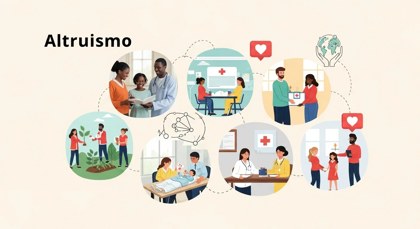 Imagen que muestra la definición y significado de Altruismo, con símbolos de ayuda y cooperación.