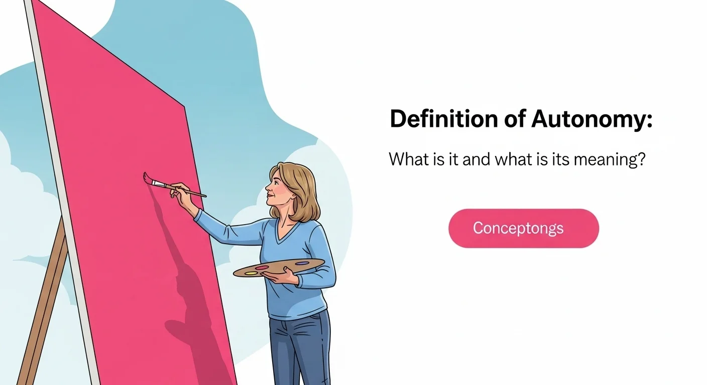Imagen que muestra la definición y significado de Autonomía con una persona eligiendo su propio camino.