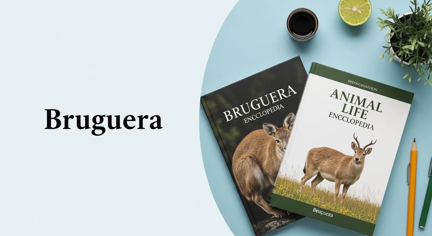 Explicación visual de qué significa Bruguera, con portadas del diccionario enciclopédico y la enciclopedia de la vida animal.