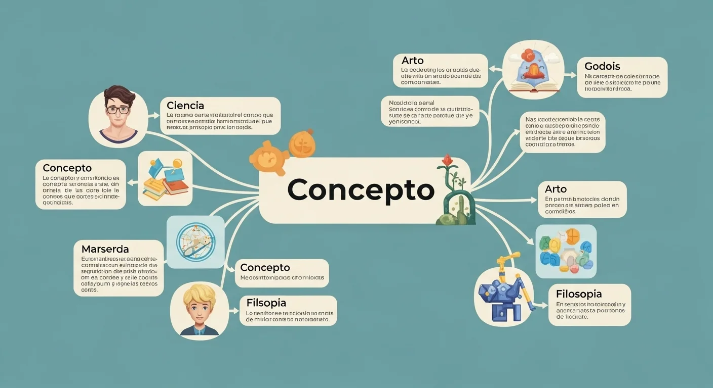 Un mapa mental que conecta la palabra Concepto con diferentes campos como la ciencia, el arte y la filosofía.