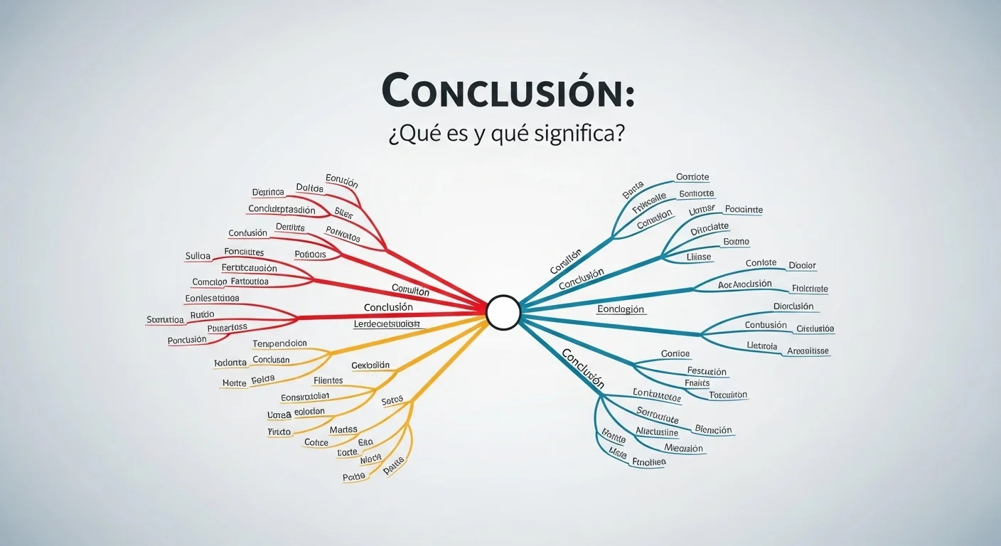 Explicación visual de qué significa y qué quiere decir Conclusión, mostrando un diagrama de ideas que convergen en un punto final.