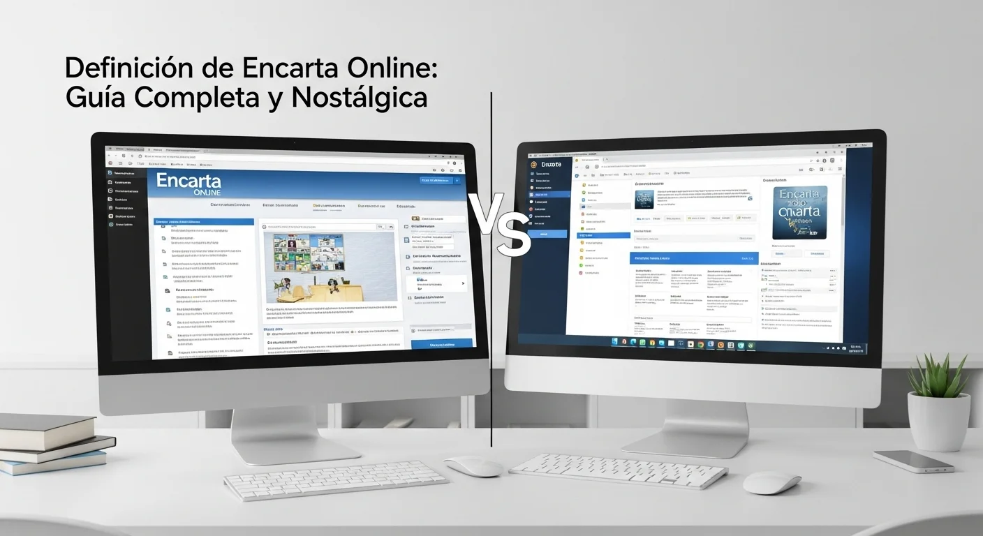 Explicación visual de qué significa y qué quiere decir Encarta Online, comparando su interfaz con búsquedas modernas.