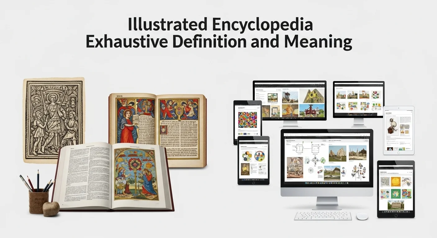 Explicación visual de qué significa y qué quiere decir Enciclopedia Ilustrada, mostrando la evolución desde los grabados antiguos a las infografías digitales.