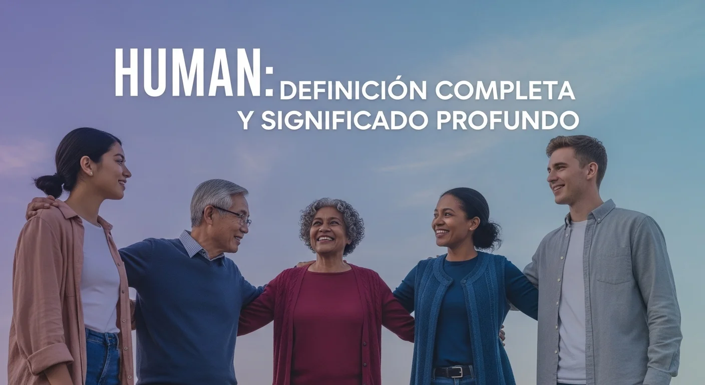 Explicación visual de qué significa y qué quiere decir Humano, mostrando conceptos como humanismo y desarrollo.