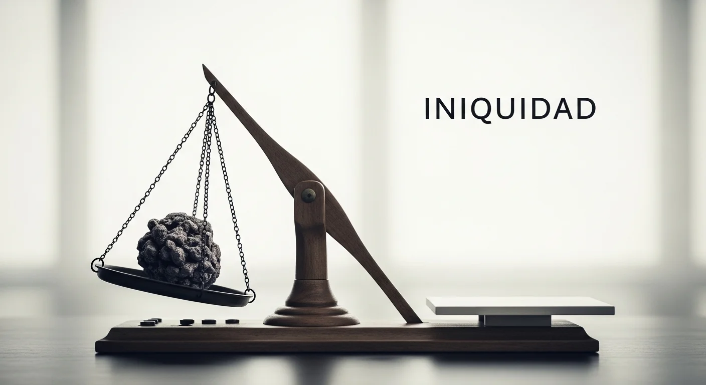 Imagen que muestra la definición y significado de Iniquidad, con una balanza desequilibrada.