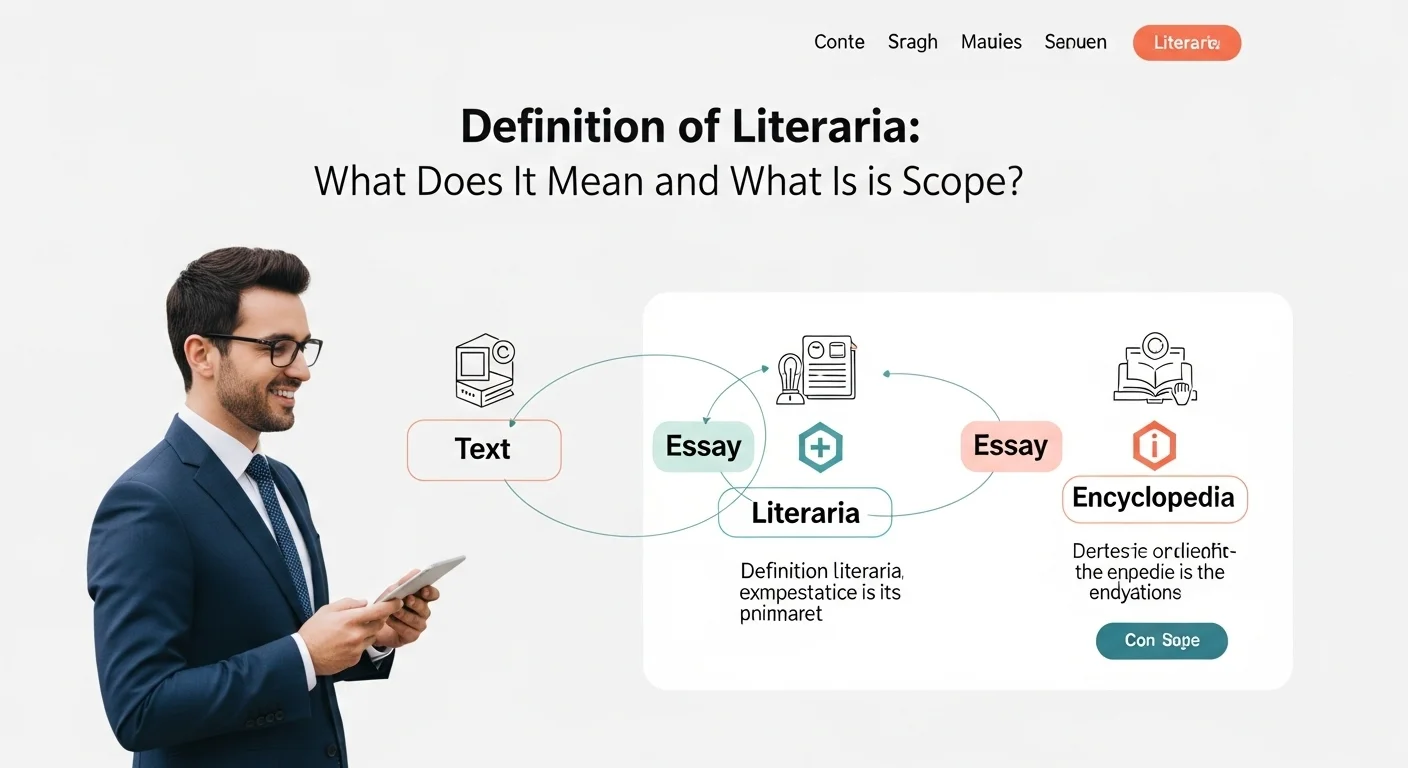 Explicación visual de qué significa y qué quiere decir Literaria, con diagramas que conectan texto, ensayo y enciclopedia.