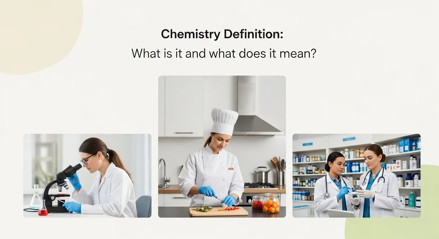 Explicación visual de qué significa y qué quiere decir Química, mostrando sus aplicaciones en la vida diaria.