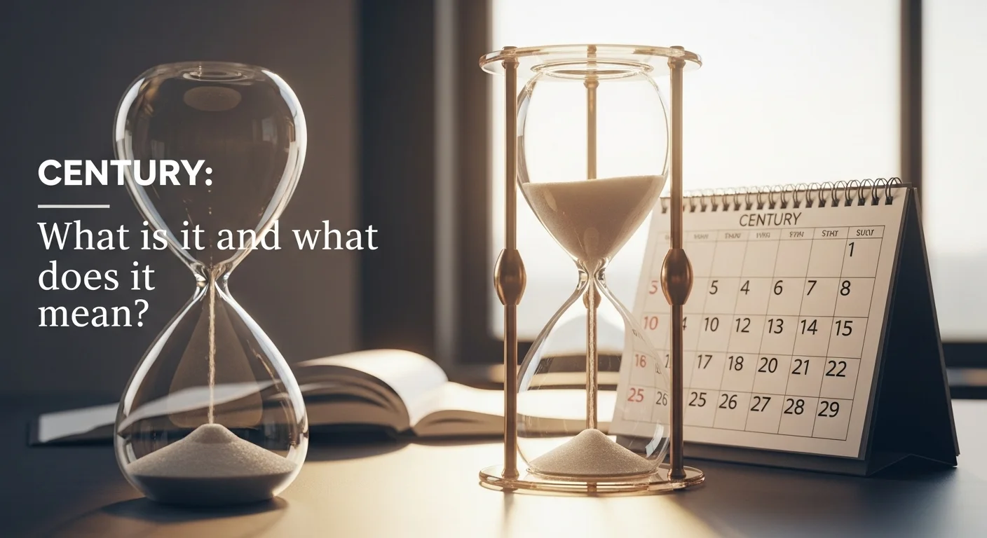 Imagen que muestra la definición y significado de Siglo a través de un reloj de arena y un calendario.