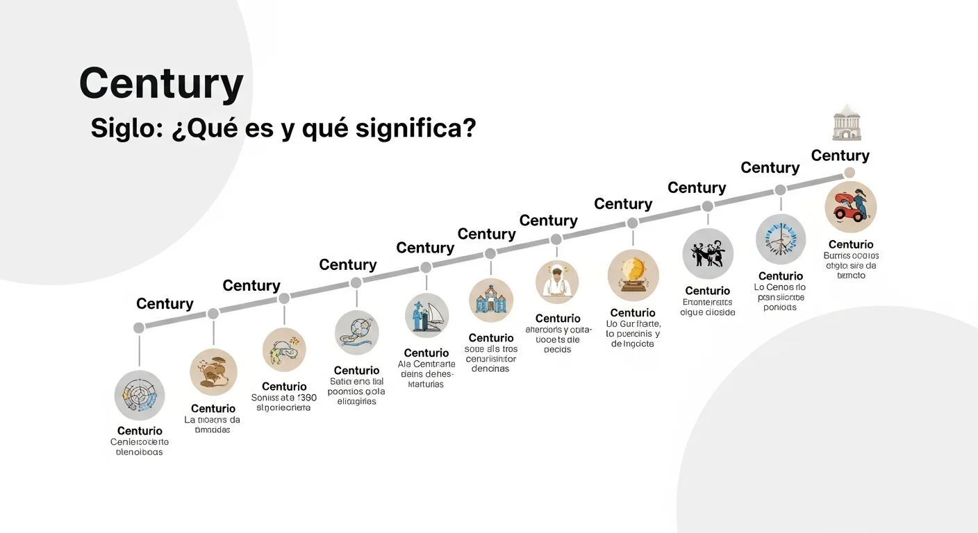 Explicación visual de qué significa y qué quiere decir Siglo, mostrando una línea de tiempo con varios siglos.